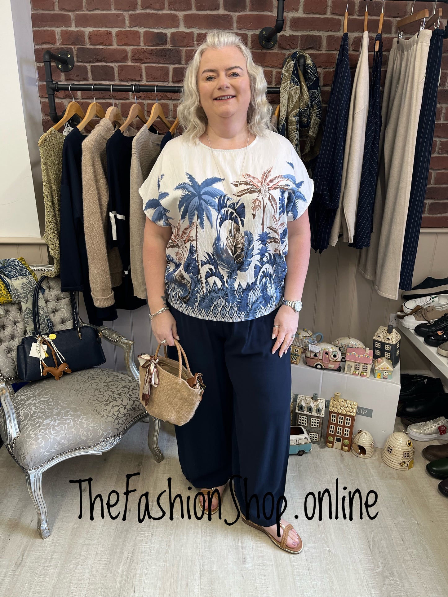 Wendy blue and cream palm leaf top 12-18