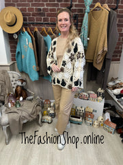 Kimmy cream and black crochet cardigan 8-16
