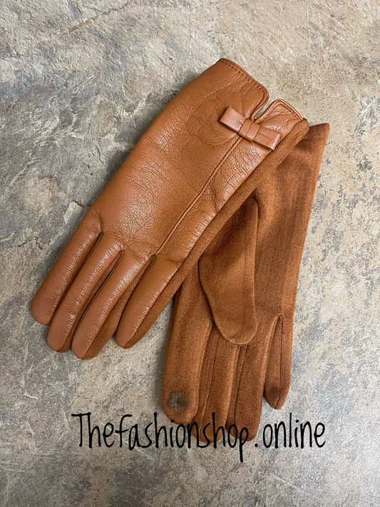 Premium Faux Leather Gloves in Tan