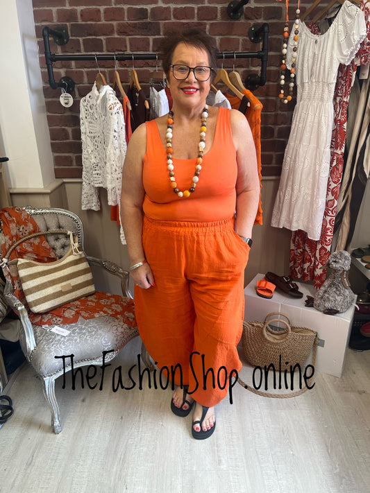 Kali orange back pocket linen trousers 10-18