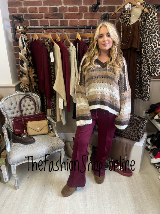 Sarah Tempest brown striped wool mix jumper 10-16