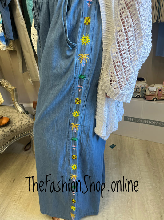 Fly Out denim embroidered seam trousers 8-18