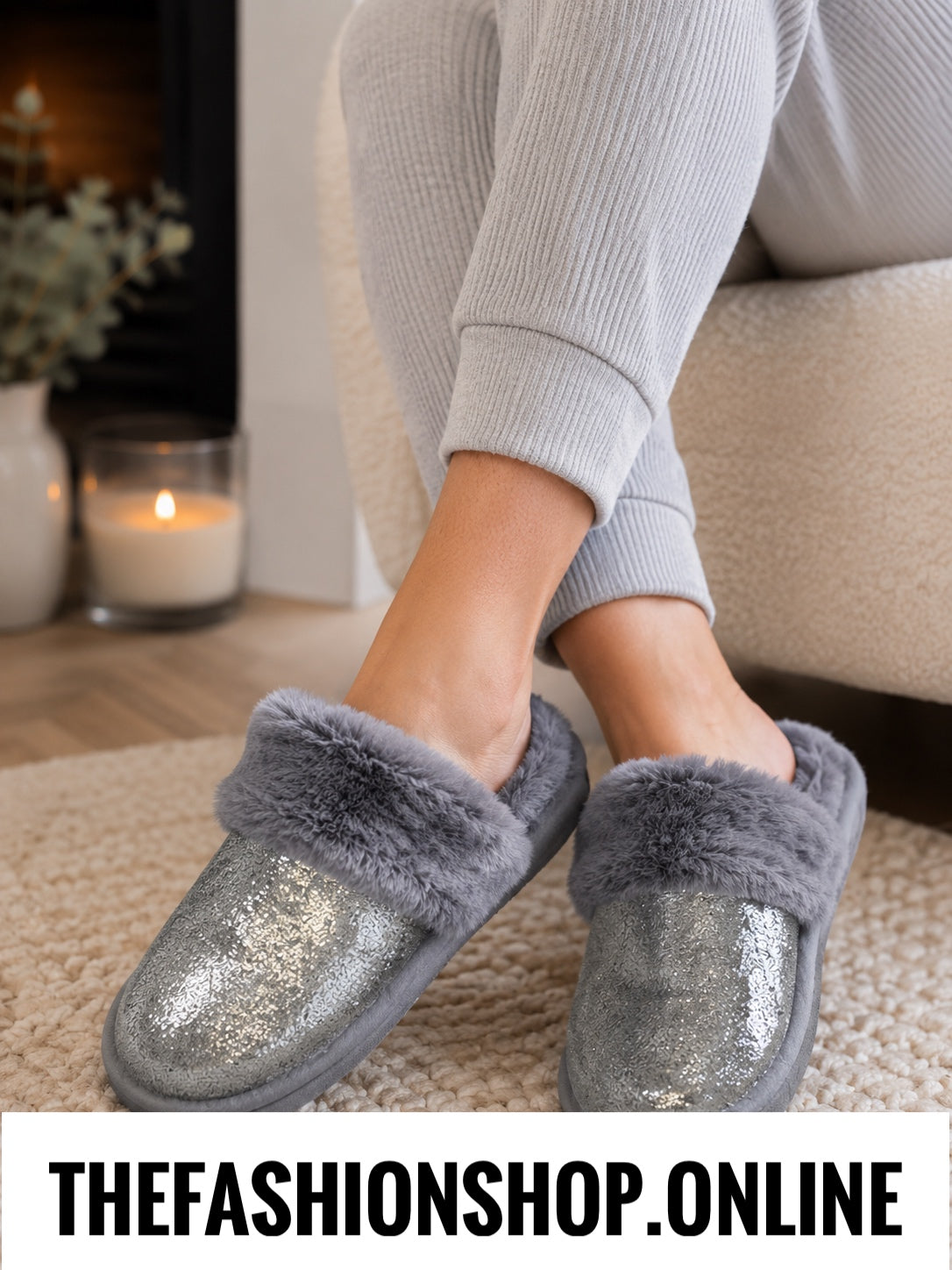 Grey sparkle slippers sizes 3-8