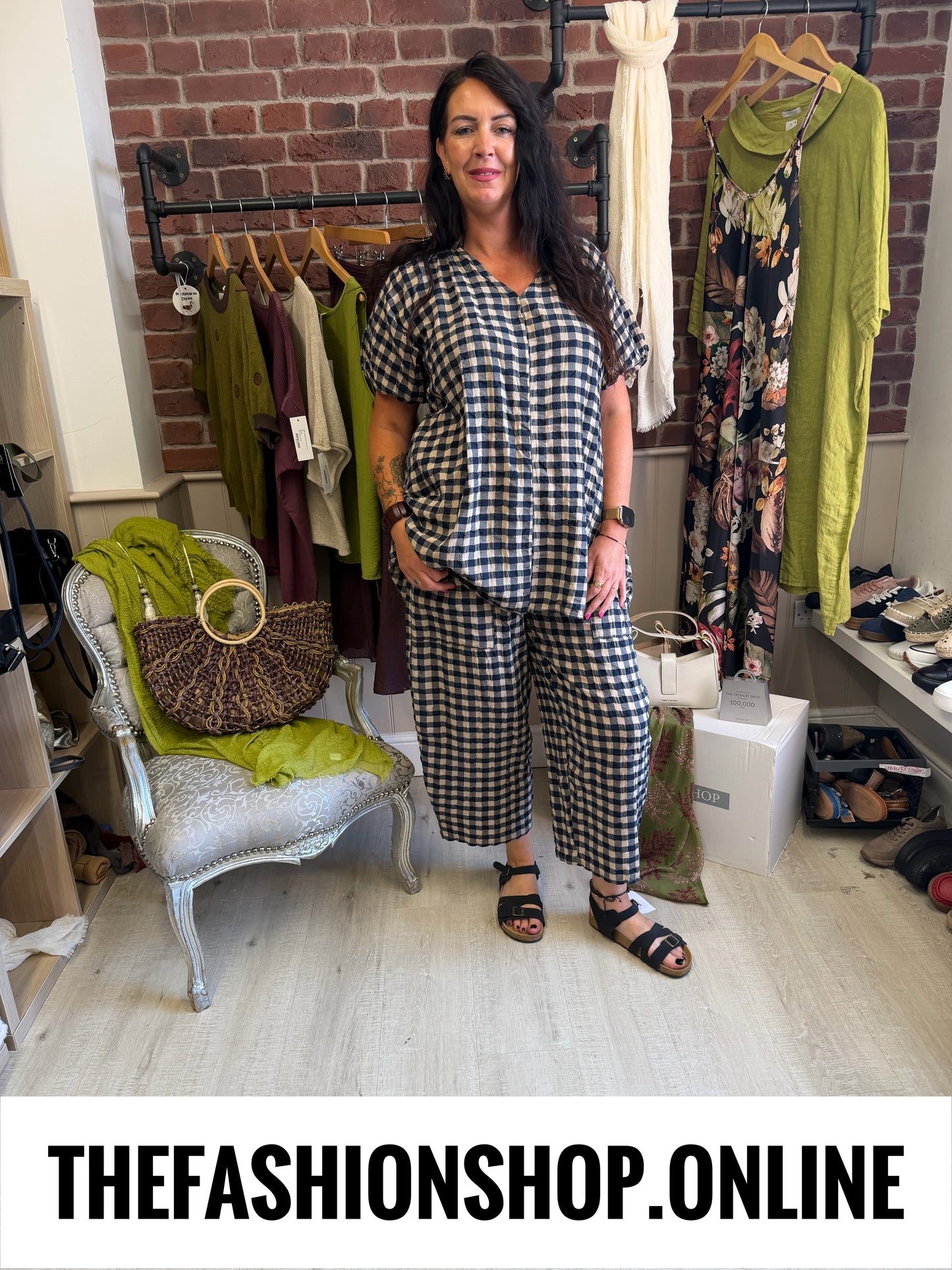 Astrid navy and mocha gingham balloon trousers 8-16