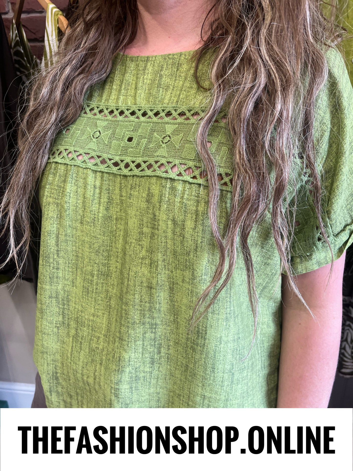 Bernie olive lace panel top 10-16