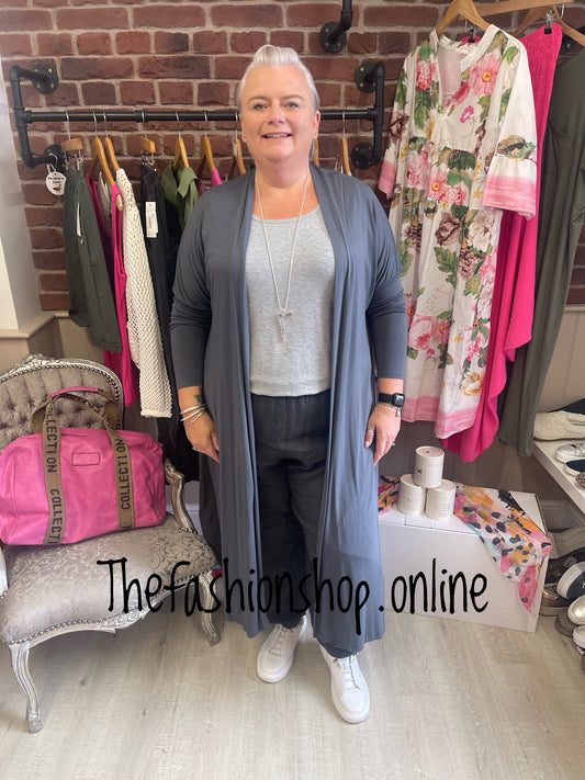 Charcoal longline fine split side jacket 10-22