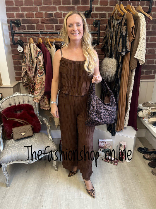 Hannah brown pin tuck jumpsuit 10-14