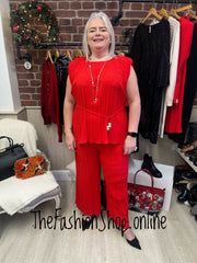 Hermione red pleated trouser set 10-18