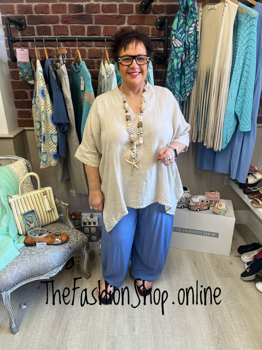 Abbie beige linen dipped hem top 16-24