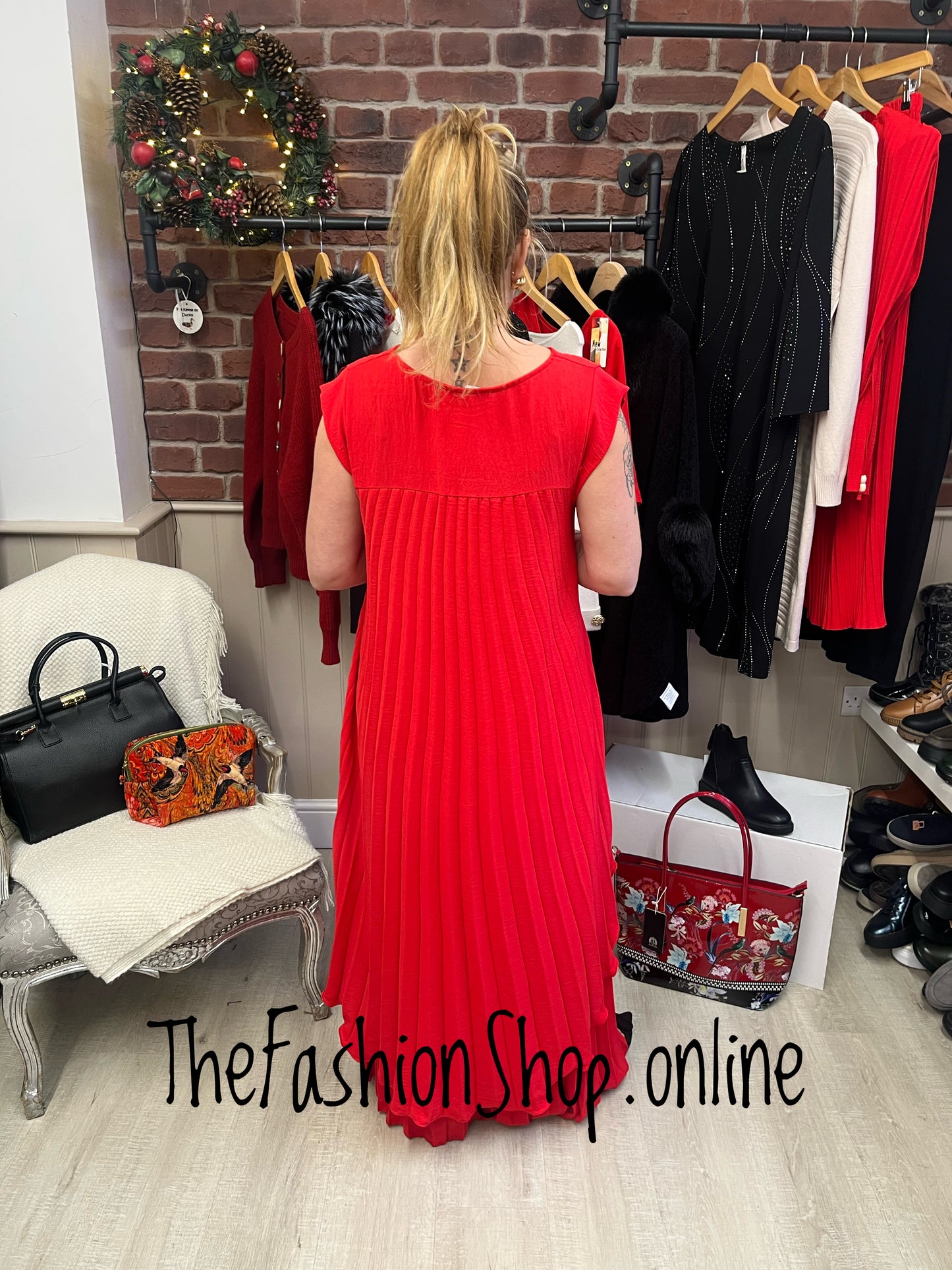Joy red drape pleated set 8-14