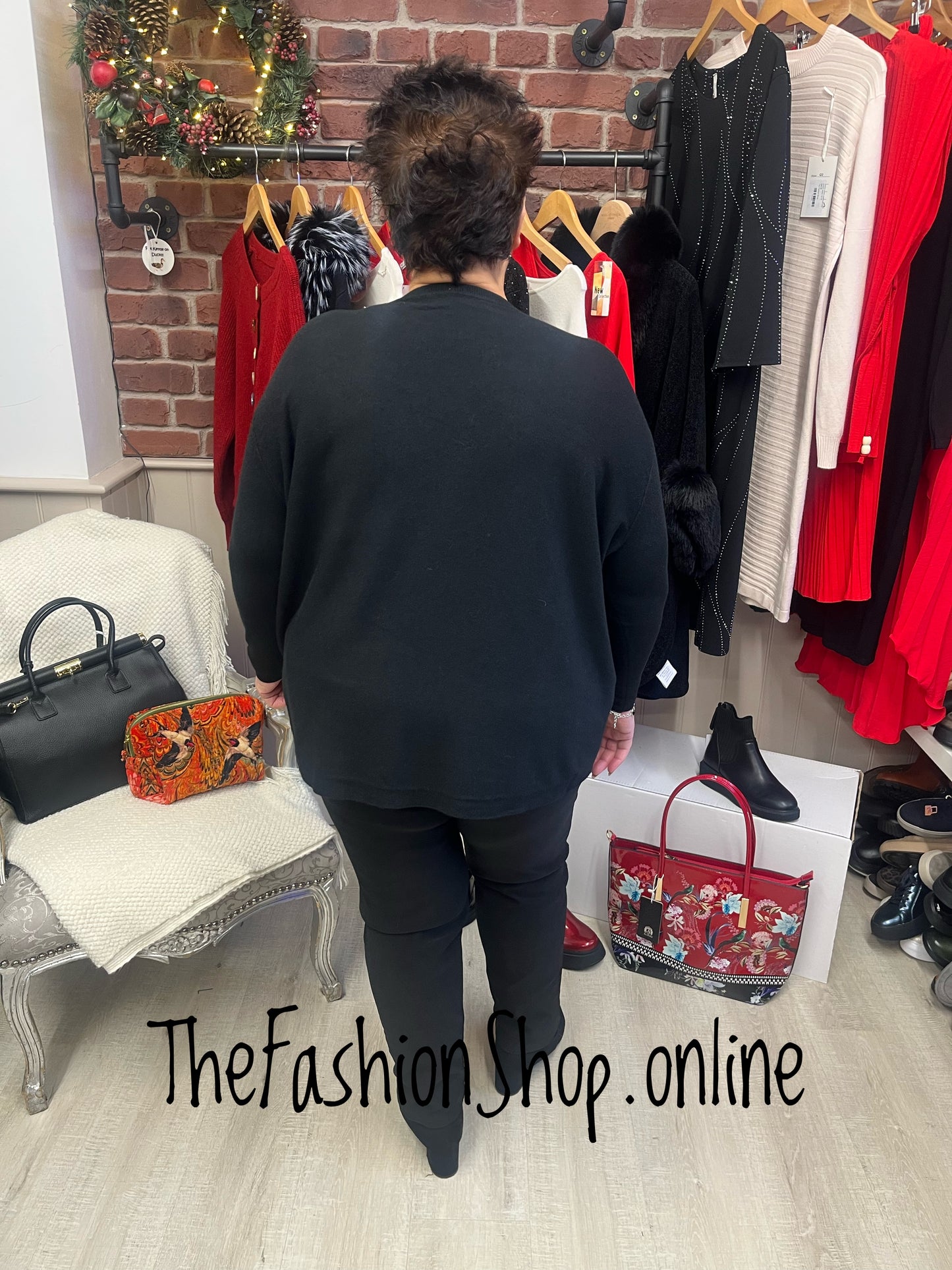 Chloe black abstract rose jumper 12-22