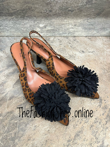 Molly leopard print sling back pompom shoes sizes 3-8 (36-41)