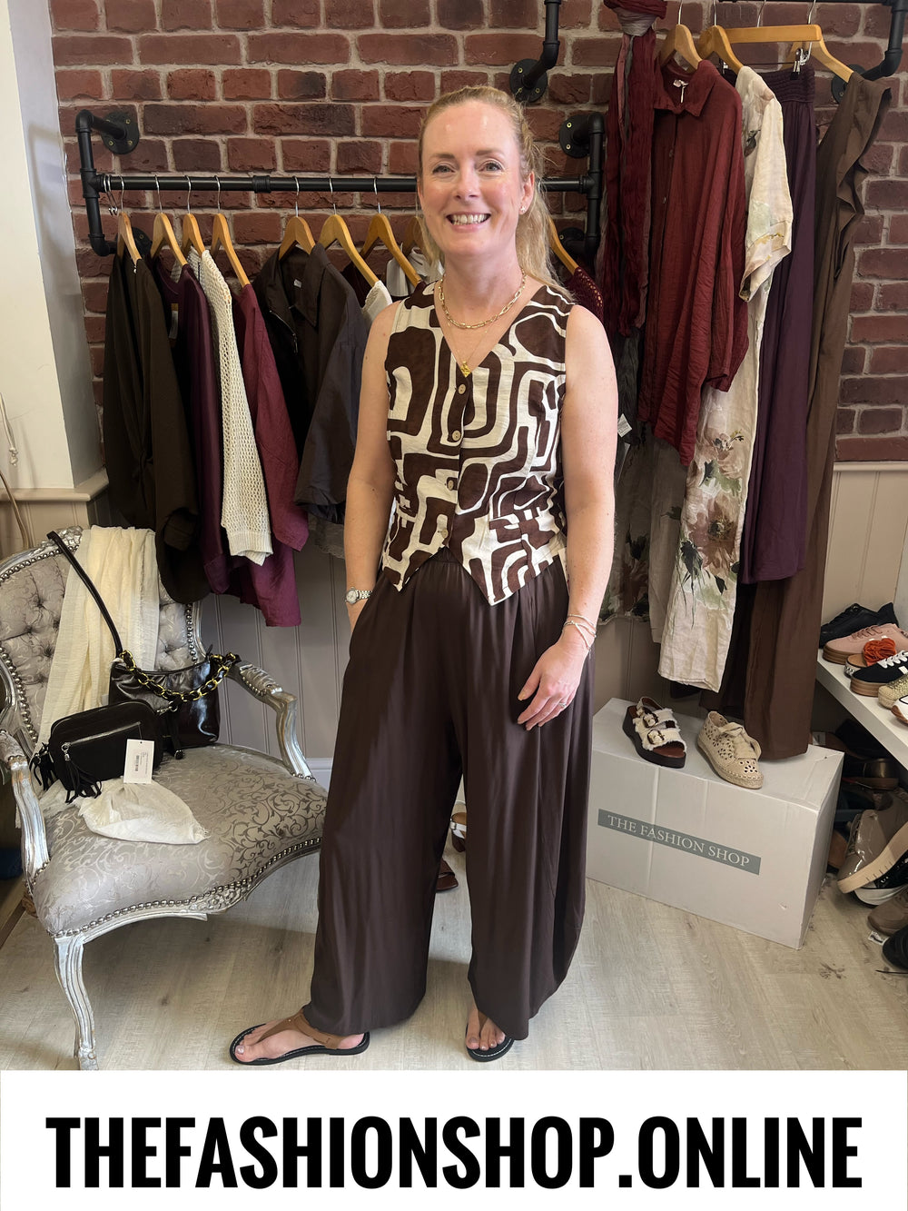 Tasmin brown and beige linen mix waistcoat 8-12