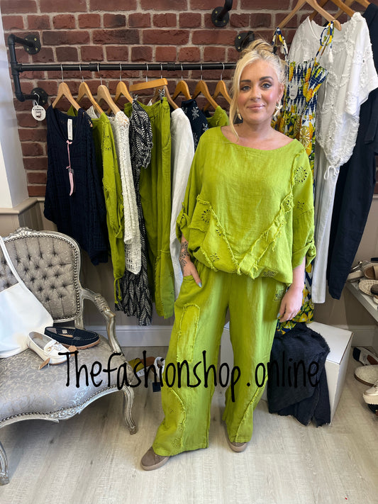 Kara olive linen top 12-18