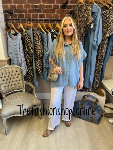 Saloos denim blue high low shirt sizes 10-18