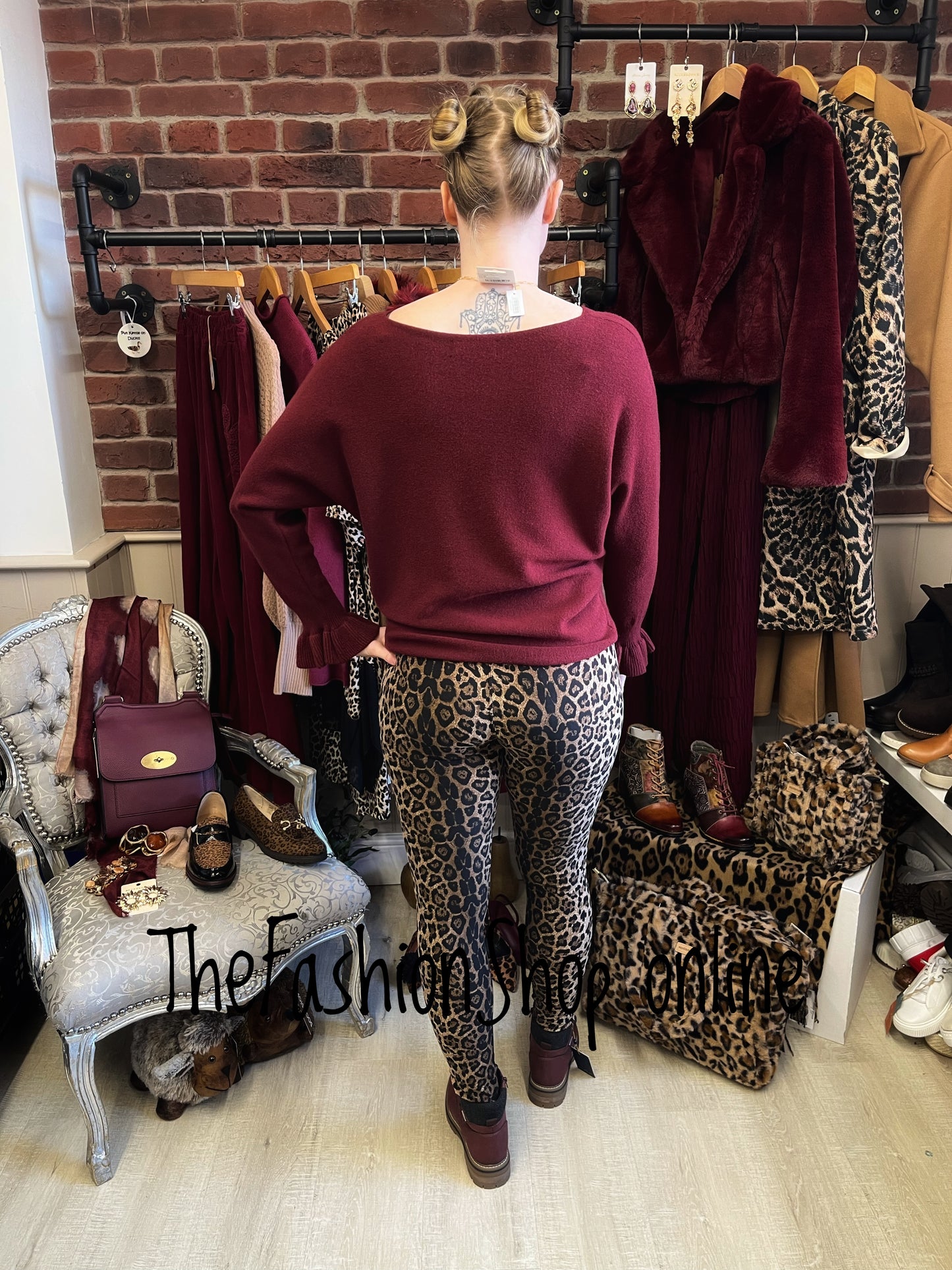 Della wine frill cuff jumper 8-16