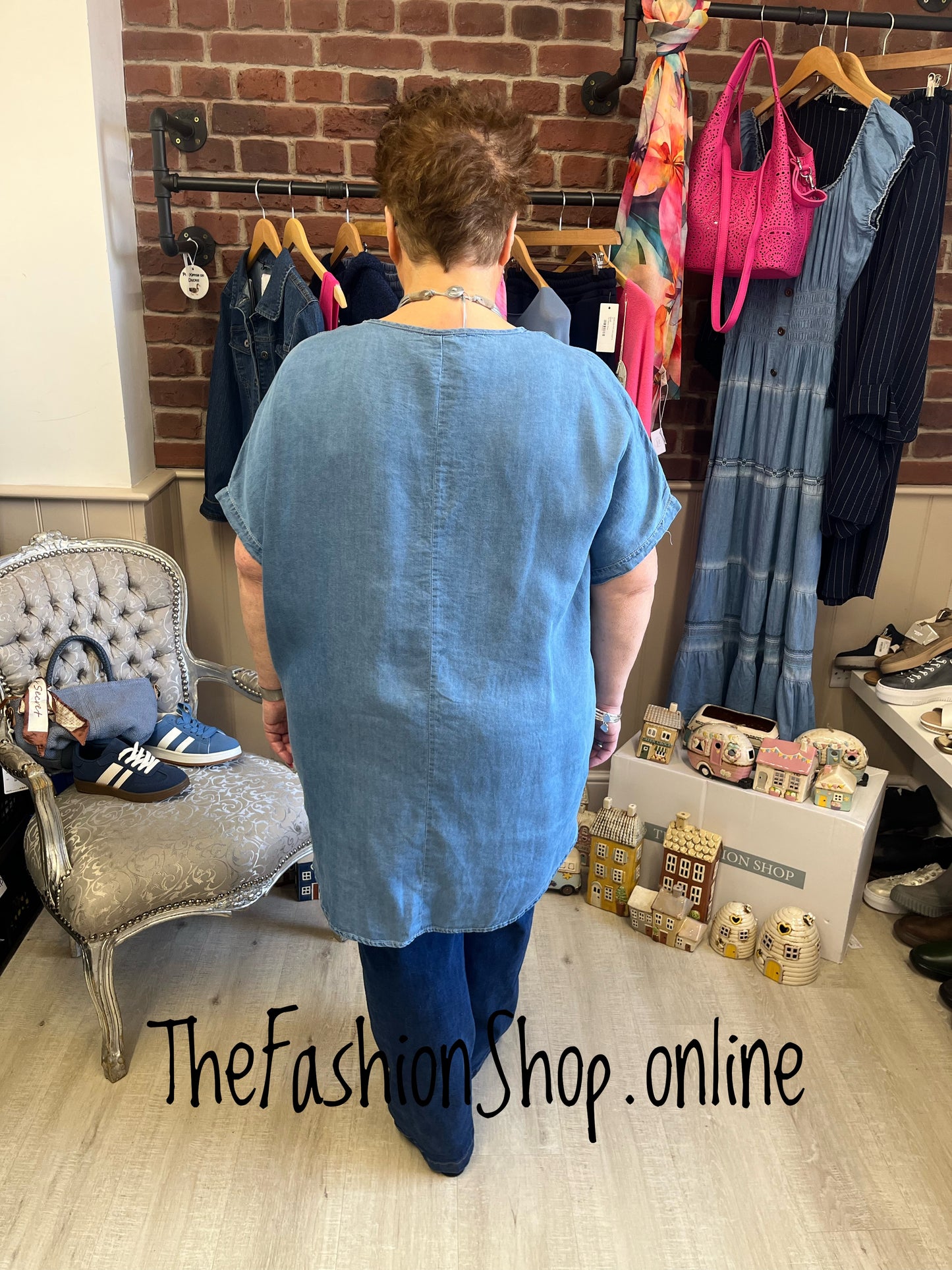 Fly Out denim high low tunic 16-22