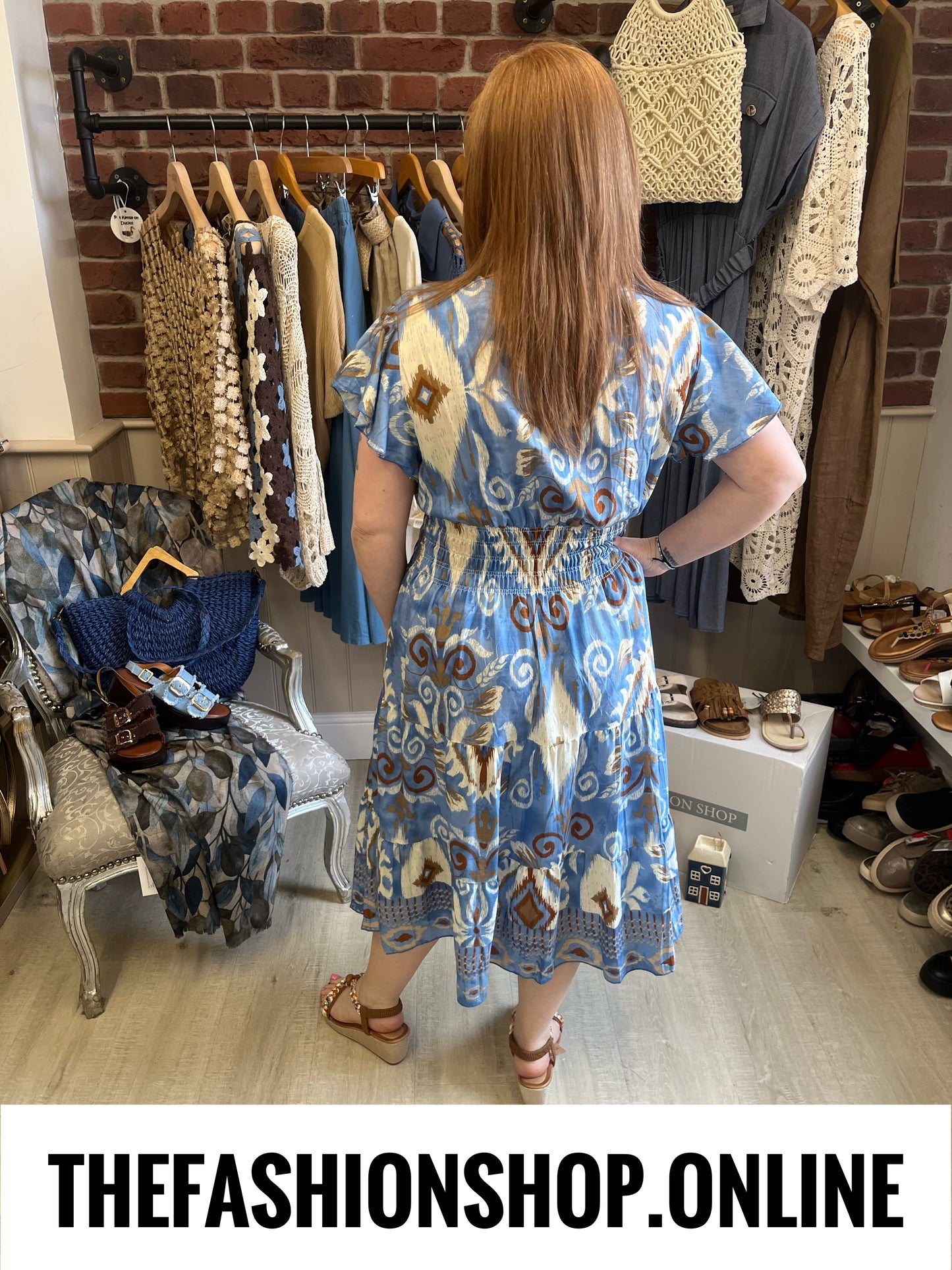 Harmony Indigo Nomad Midi V Neck Dress 10-18