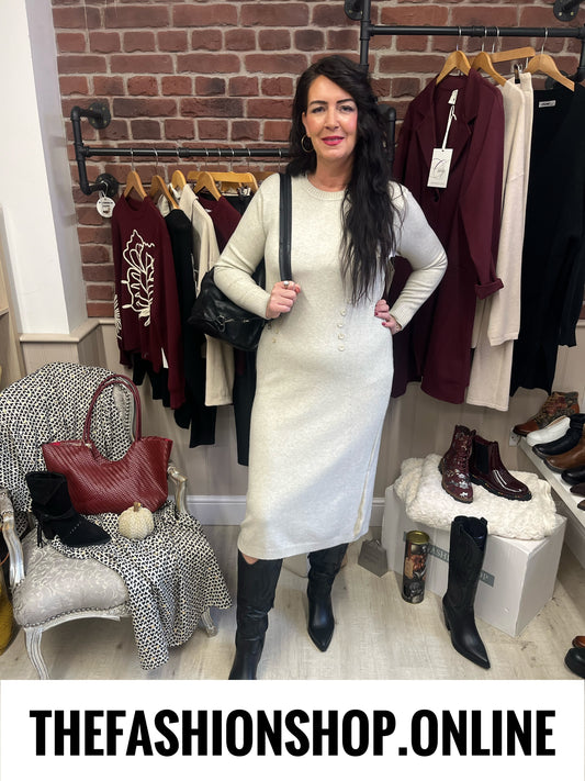 Olivia beige cashmere mix jumper dress sizes 12-14 and 16-18