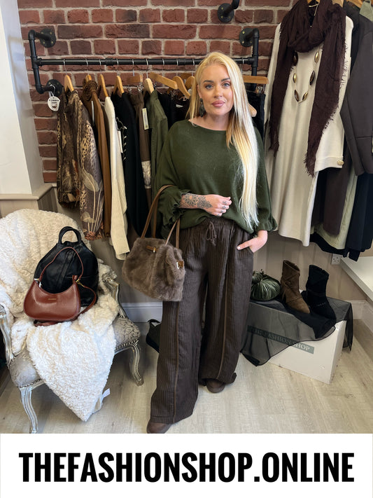 Zara khaki frill sleeve jumper 10-16