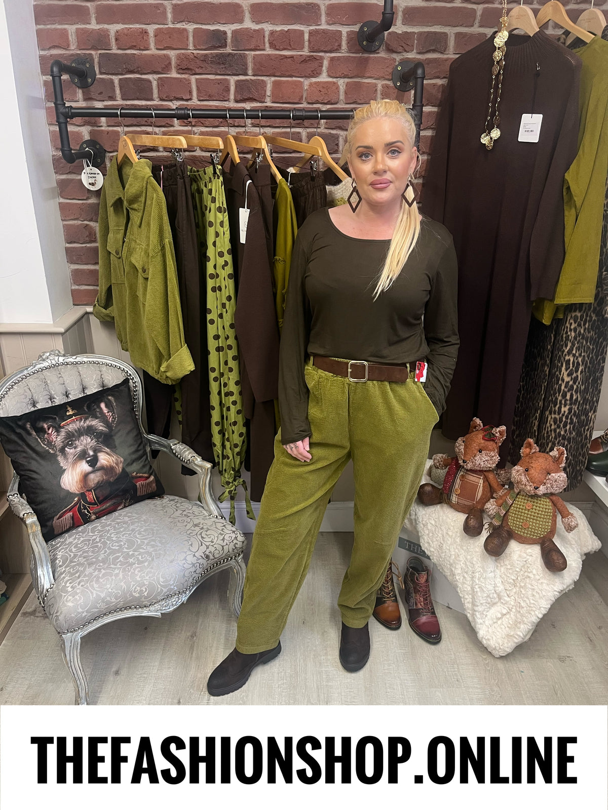 Charlie olive jumbo cord trousers 10-16