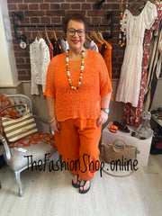 Orange popcorn open knit top 10-20