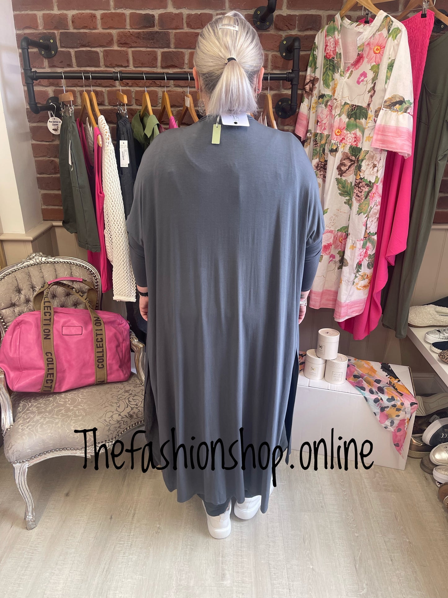 Charcoal longline fine split side jacket 10-22