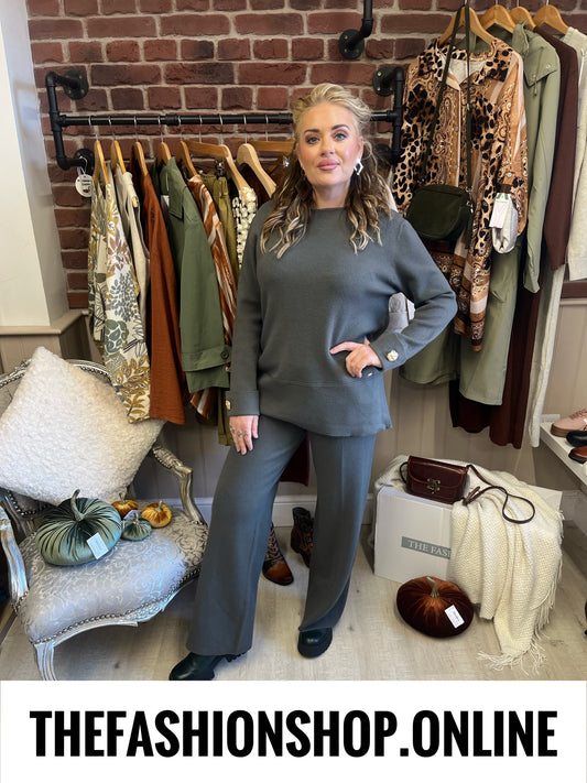 Rachel khaki cashmere mix co-ord 10-16