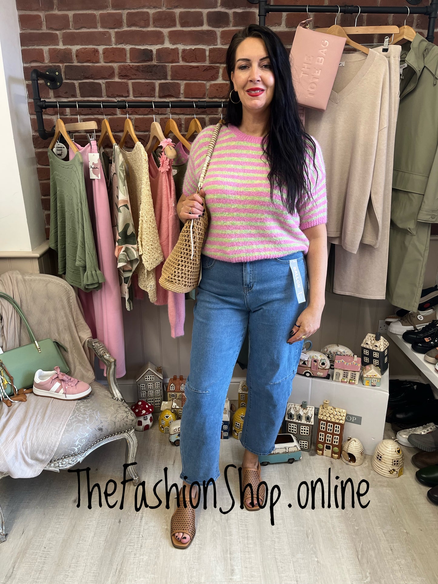 Lola pink and green wool mix knitted top 8-14