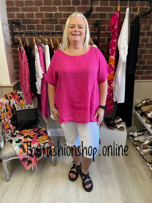 Kali hot pink keyhole linen top 16-22
