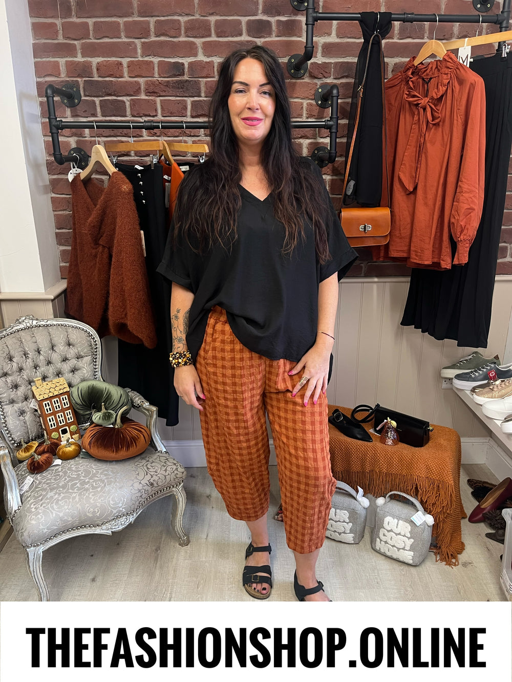 Vivian cinnamon gingham balloon trousers 10-18