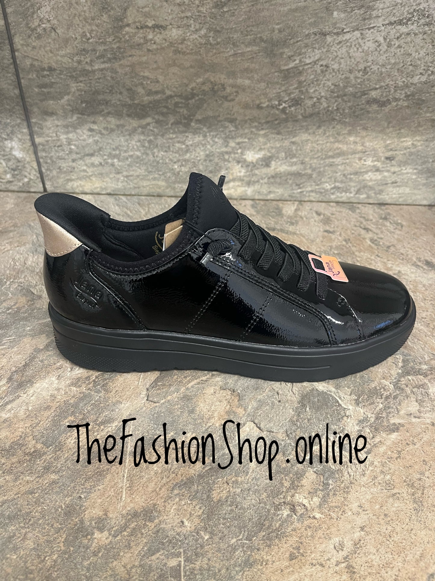 Jana black patent wide fit step in trainers sizes 4-8 (37-42)