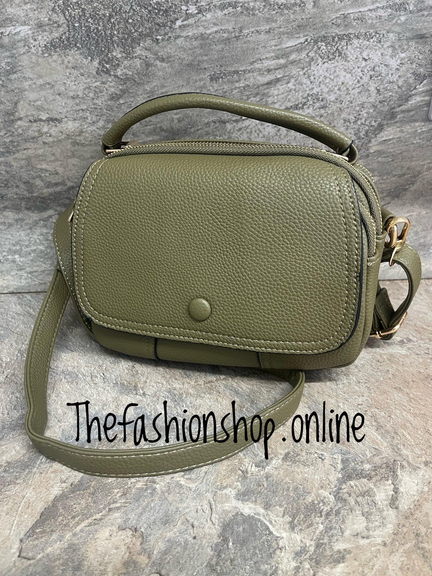 Trinny Triple Zip Shoulder Bag in Khaki Green
