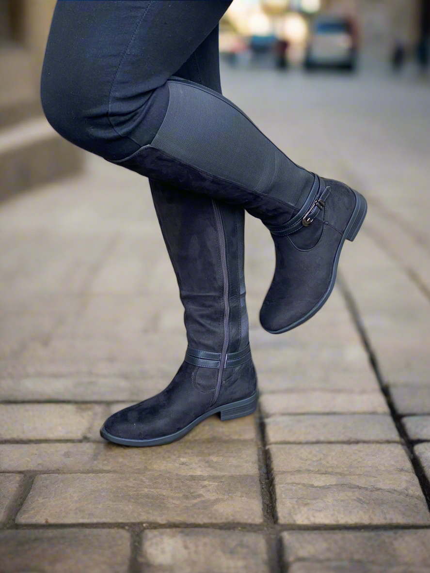 Black mock suede knee length boot 3-8