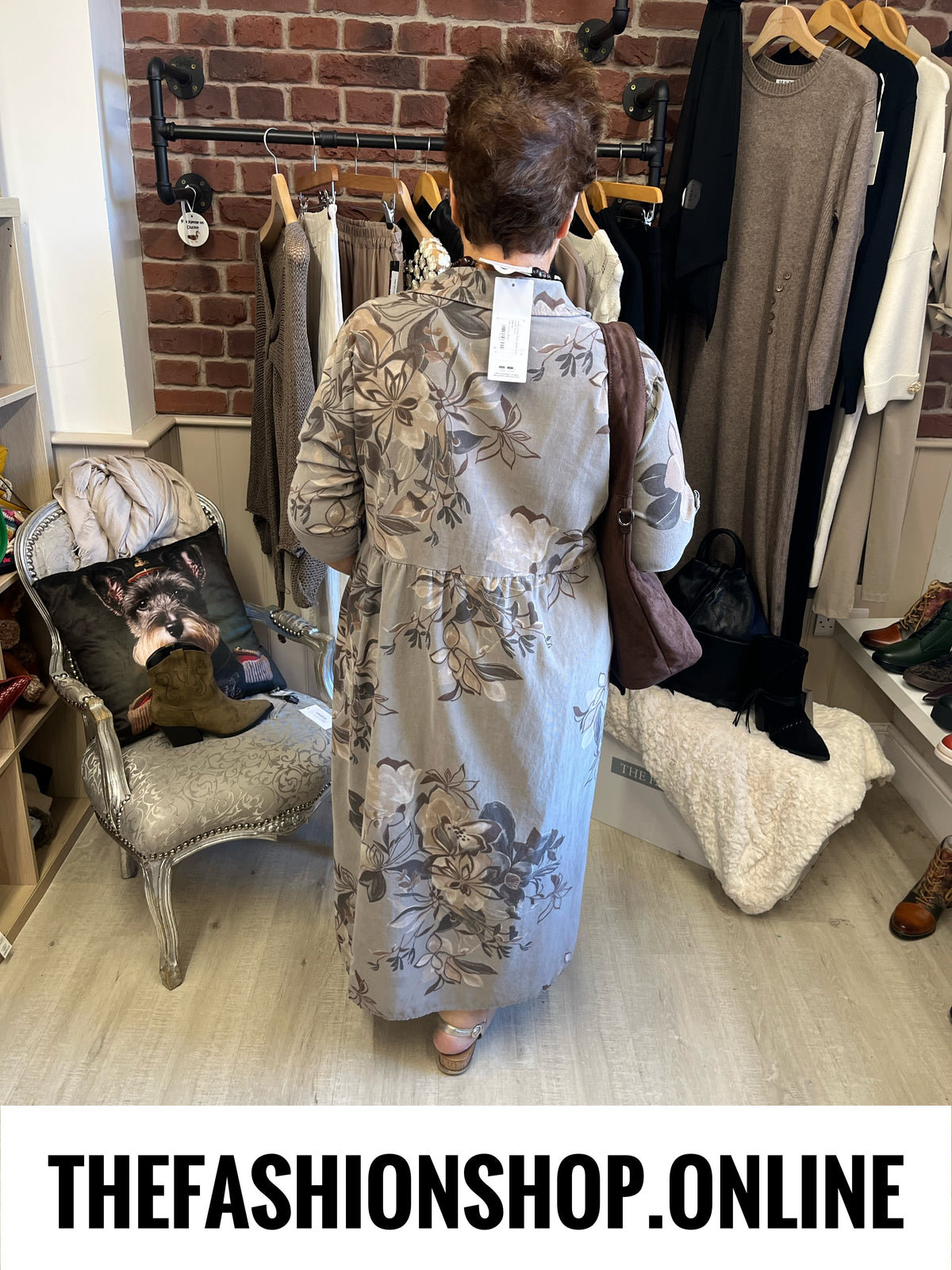 Callie mocha floral needle cord dress 14-18