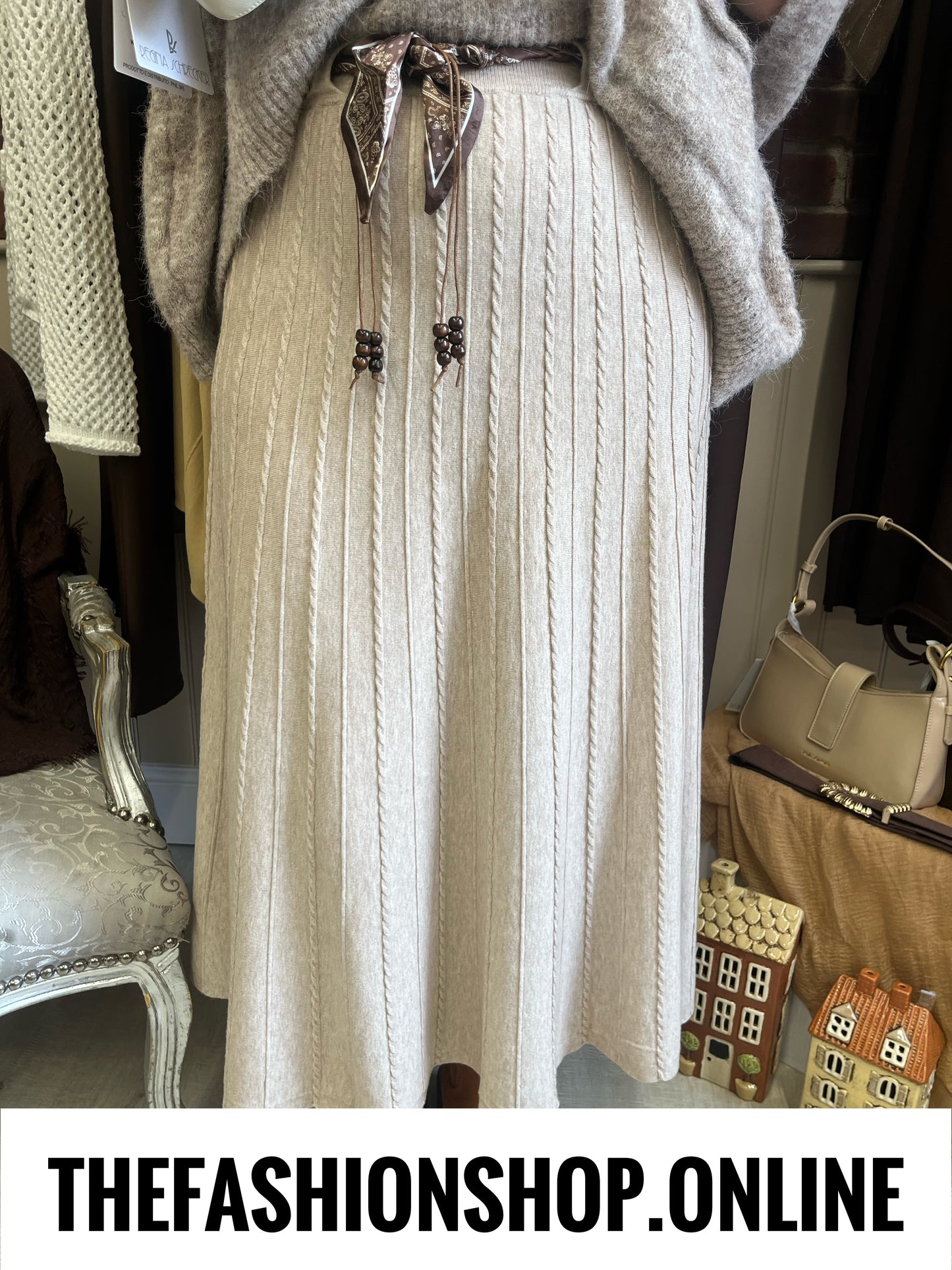 Annabelle beige knitted A line skirt 10-16