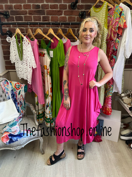 Vest top magic dress in hot pink 8-18