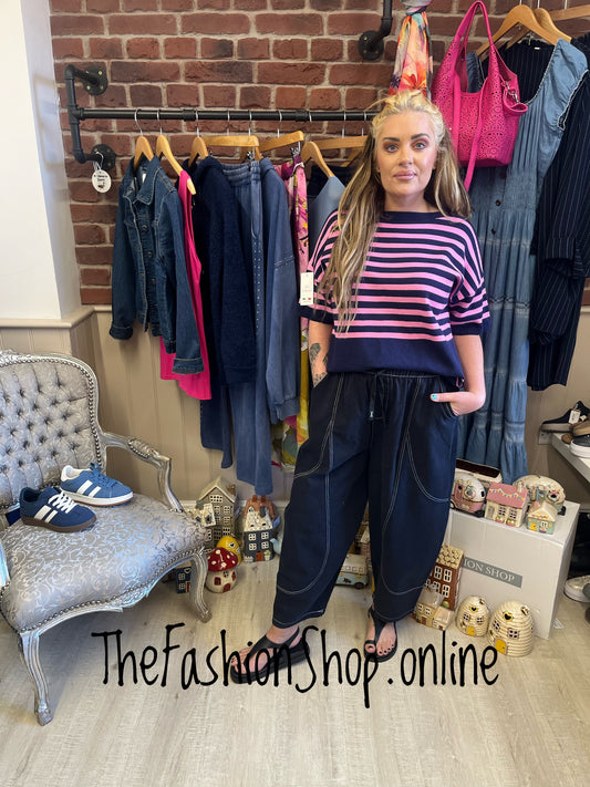 Rachel pink and navy striped knitted top 10-16