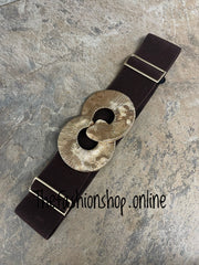 Brown large buckle elasticated statement belt