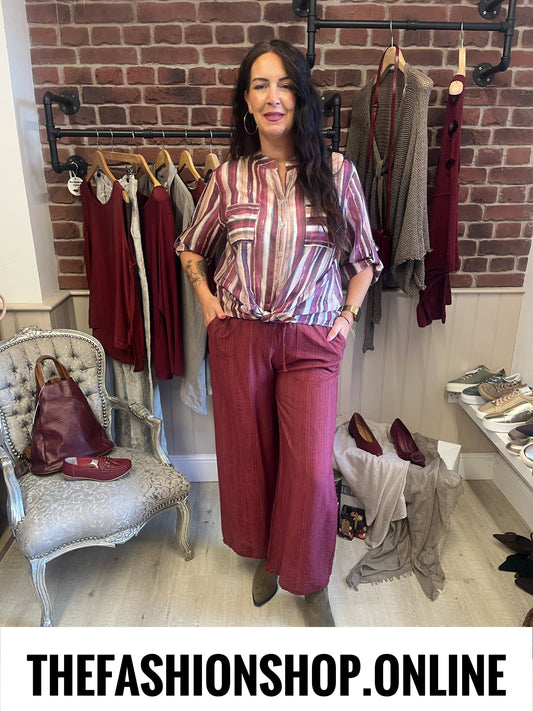 Payton mulberry striped high low blouse 10-18