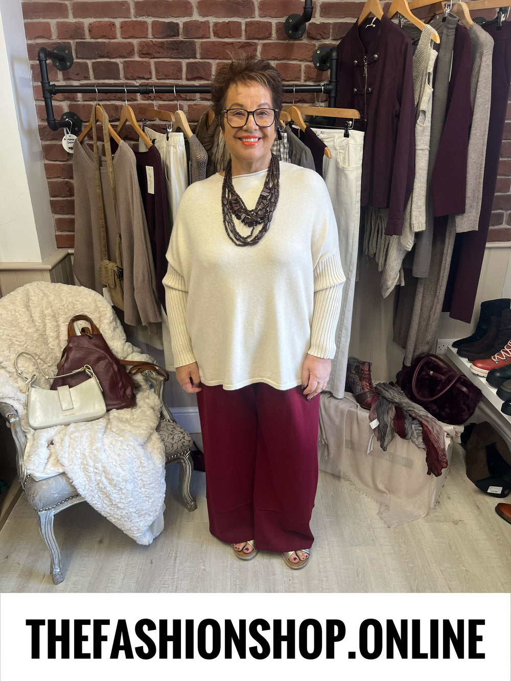 Faye cream cashmere mix ribbed sleeve jumper 14-22