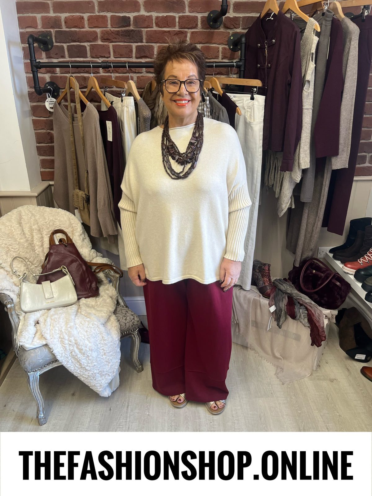 Faye cream cashmere mix ribbed sleeve jumper 14-22