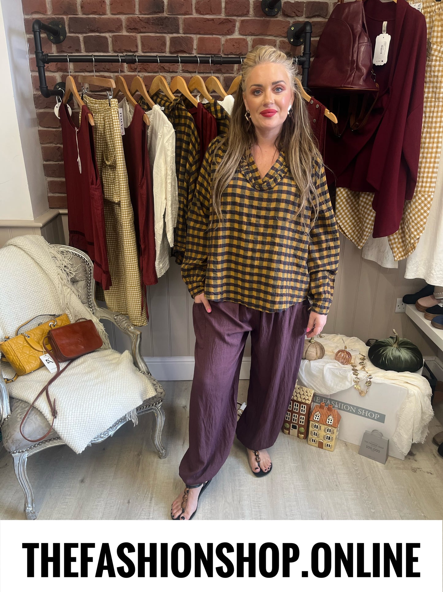 Abigail mustard and mulberry gingham blouse 12-18