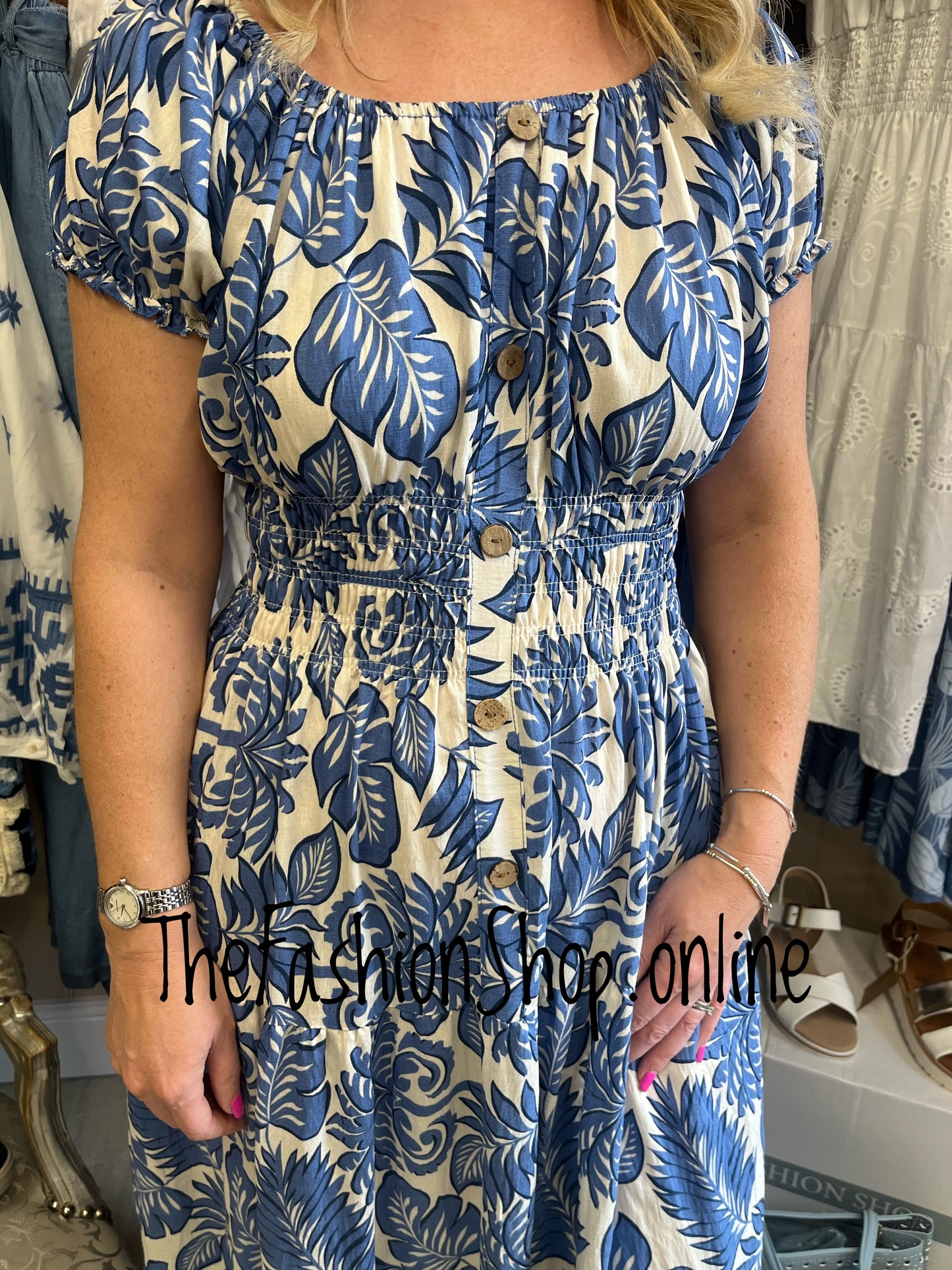 Lillie blue leaves gypsy maxi dress 8-18