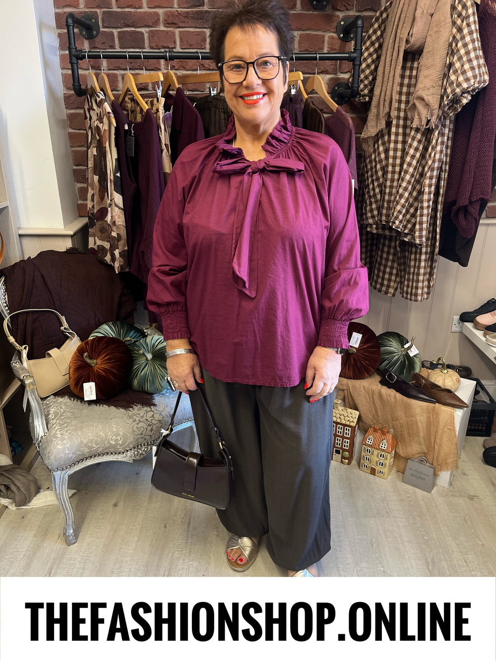 Casey wine tie neck blouse 14-18