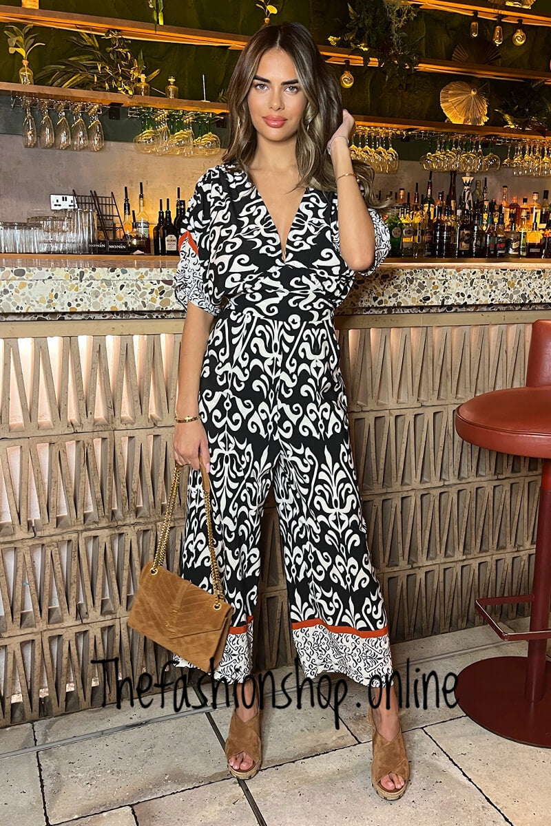 AX Paris Black and cream v-neck jumpsuit sizes 8-16
