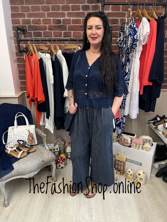 Florence navy striped wide leg trousers 12-22