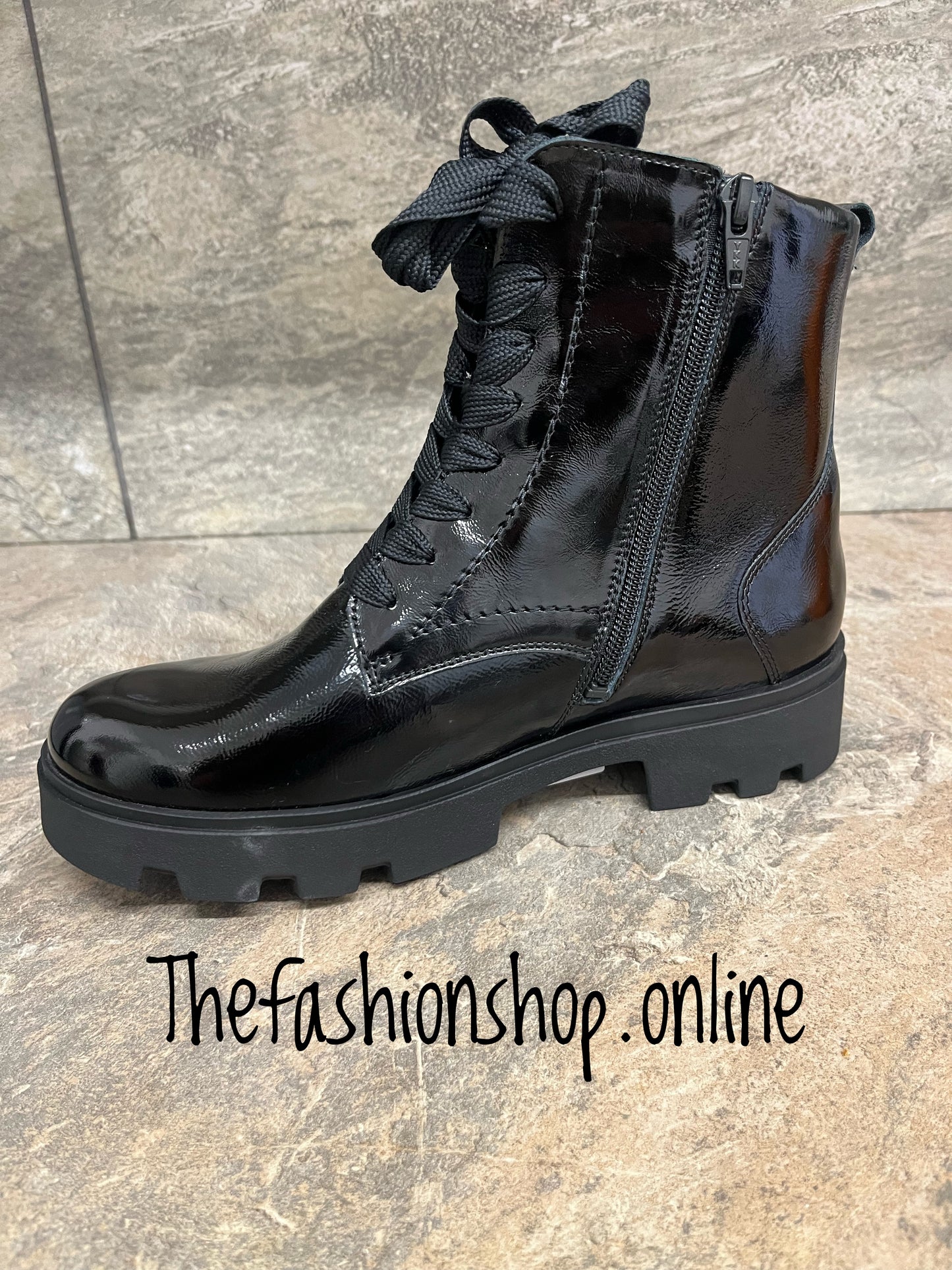 Waldlaufer Dani black wide fit leather patent ankle boot sizes 4-8