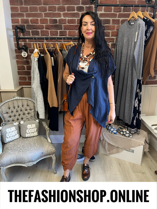 Marlene navy linen mix drape jacket 14-22