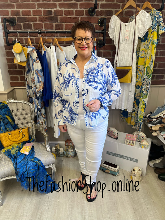 Gracie royal blue and white shirt 12-18